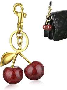 New Fashion Crystal Cherry Pendant Metal Key Chain, Suitable For Daily Wear, For Bag Accessories, Can Send Family Gifts, Friends Gifts, Classmates Gifts, Lovers Gifts, Birthday Gifts, Teachers Gifts, Souvenirs - 金色樹枝紅桃 - 查看 4