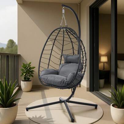 SUN YEE Outdoor Rattan Hanging Chair Porch Swing Chair Egg Seat Garden Furniture