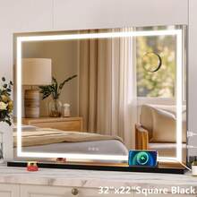 Hasipu 32 英寸 X 22 英寸 LED 化妆镜，带 3 色智能触控调光，非常适合卧室、客厅、更衣室、理发店、酒店、可爱的圣诞礼物浴室装饰夏季化妆品收纳浴室配件返校 - 美規A型插(110-127V) - 查看 15
