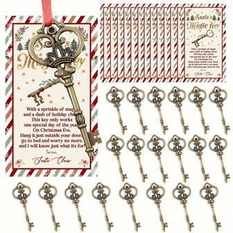 24pcs Santa Claus Magic Key Decoration Set, Includes 24 Santa Claus Magic Key Cards, Keys And Red Ribbons, Suitable For Homes Without Chimneys, Santa Claus Themed Events, Christmas Tree Party Decorations, Party Favors