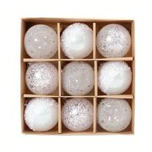 9 pièces/boîte, boules de décoration d'arbre de Noël de 8 cm/3,1 po de diamètre, boules décoratives colorées suspendues pour salon, chambre à coucher, décoration de fête de vacances, pendentifs de décoration de Noël, décoration de la maison, décorations de Noël, décoration de pièce d'hiver