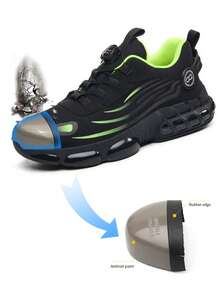 Nowe, wygodne i bezpieczne buty z obrotowym przyciskiem, buty robocze odporne na uderzenia i przebicia, lekkie, oddychające buty robocze, buty robocze dla mężczyzn i kobiet, buty sportowe dla mężczyzn i kobiet - czarny zielony - Zobacz 5