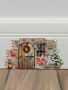 1pc Christmas Cottage Pattern Wall Sticker - Vibrant Cartoon Design, Easy Peel And Stick Adhesive Backing, Home Wall Decor - Ideal For Creating Holiday Atmosphere And Festive Season, Suitable For Room Decor, Home Decor, Office Decor, Theme Party Decor, Christmas Decor, Winter Christmas Decor, Home Christmas Gift, Christmas Decoration - Multicolor - View 5