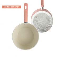 ABKOK 1pc/2pcs 18cm Nonstick Frying Pan & Stockpot Duo – Space-Saving Design For Singles & Couples, Single Pans And Cookware Sets Are Sold Individually