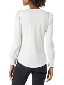 ¡RecomendadoAmazon Essentials Mujer Playera de Manga Larga con Cuello Redondo y puño Fruncido¡Top de Temporada - Blanco - Ver 3