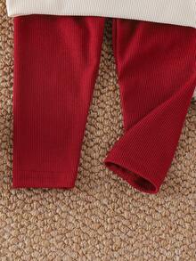 2pcs Baby Girls Casual Minimalist "DADDY'S GIRL" Letter Embroidered Sweatshirt And Leggings Set, Spring/Autumn - Red - View 9