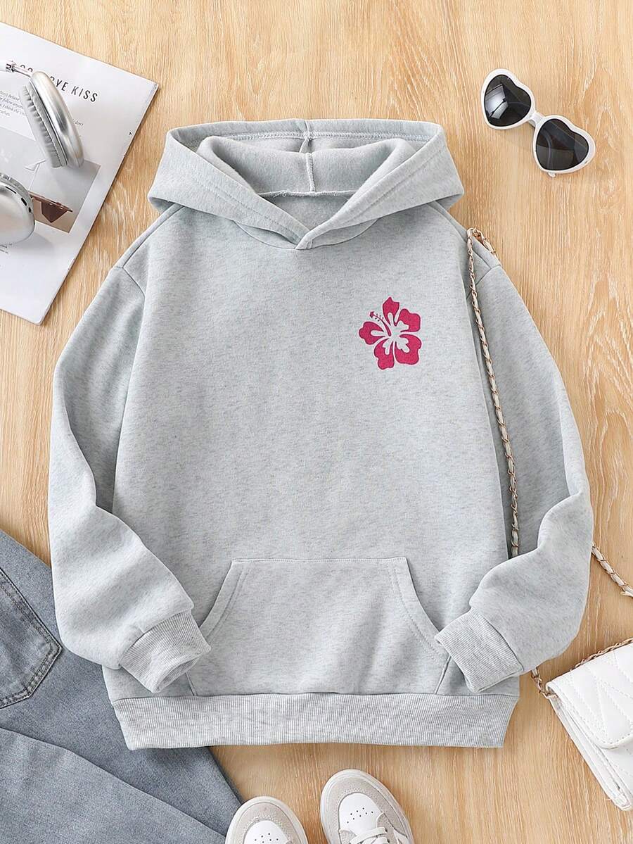 Sudadera con bolsillo estampada para niñas, para preadolescentes - Gris - Ver 1