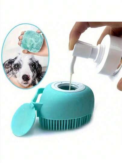 1 pièce Brosse de shampooing pour animaux de compagnie en silicone multicolore avec distributeur intégré - Peigne de massage doux pour bain pour chiens et chats, sans pile nécessaire. Brosse de shampooing pour animaux de compagnie avec réservoir de shampooing intégré - Base antidérapante, poils de silicone doux pour un massage en douceur - Outil de toilettage pour chiens et chats avec distributeur de savon - Brosse de bain pour animaux de compagnie facile à nettoyer, petite et grande, design portable, matériau convivial, matériau pour animaux de compagnie, essentiel pour les amateurs d'animaux