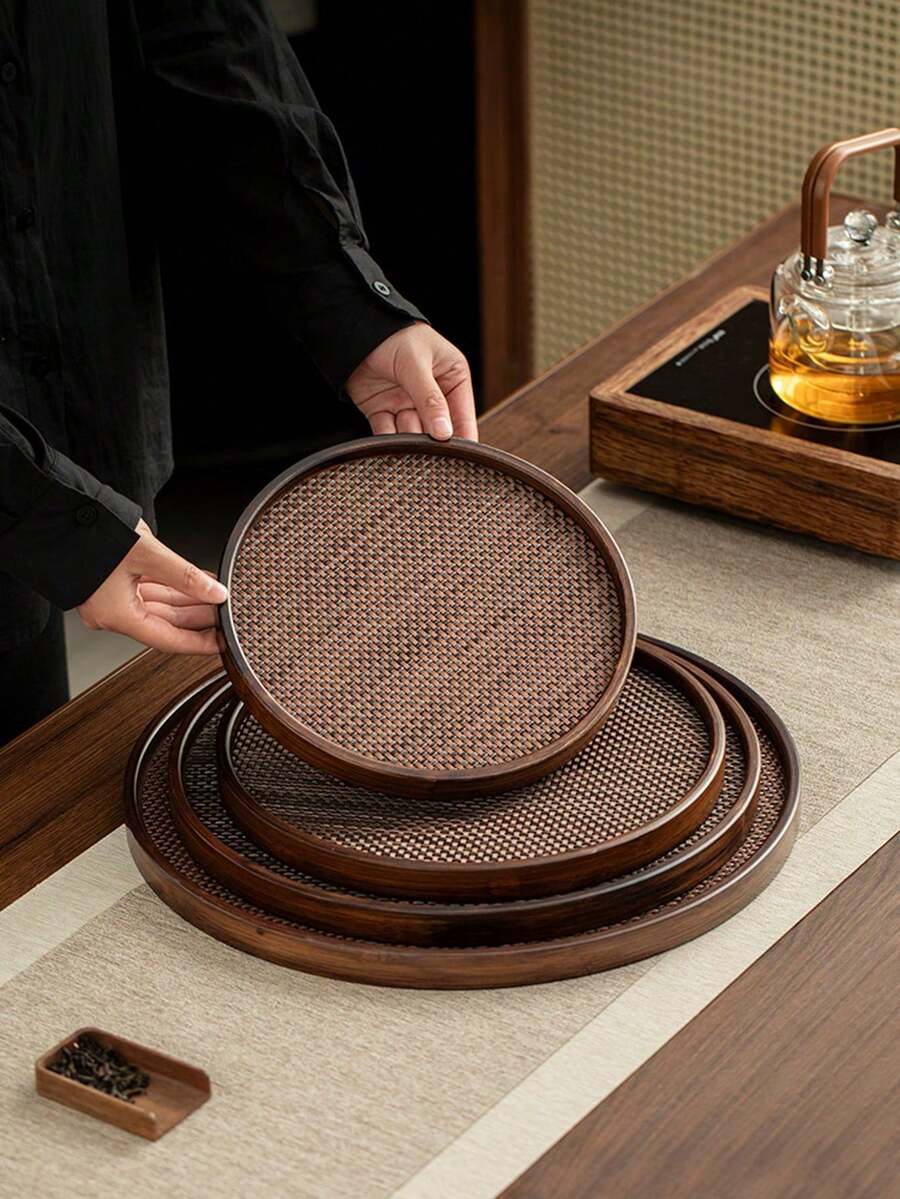 1pc Walnut Round Tray, Suitable For Snacks, Desserts, Cookies, Appetizers, Multi-Purpose - 紫紅色 - 查看 1