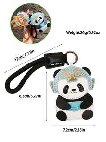 Cute Three Kingdoms Panda! Three Kingdoms Panda Cartoon Panda Teddy Bear PU Leather Panda Pendant Small Accessory Cultural Creative Bag Charm Fashionable Pendant Colorful Decoration Fall Y2K