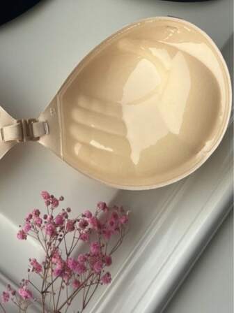 1 Piece Of Disposable Invisible Gathering Palm Cup Nipple Adhesive Bra (With Long Shoulder Straps Thickened 3cm) For Women's Underwear Accessories In Apricot Color