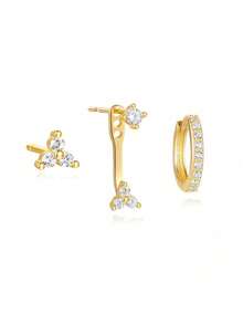 Bộ 6 đôi bông tai hình ngôi sao và mặt trăng bằng đá Cubic Zirconia sáng bóng, màu đồng sang trọng, quà tặng cho phụ nữ. - Phong cách 2 - Xem 2