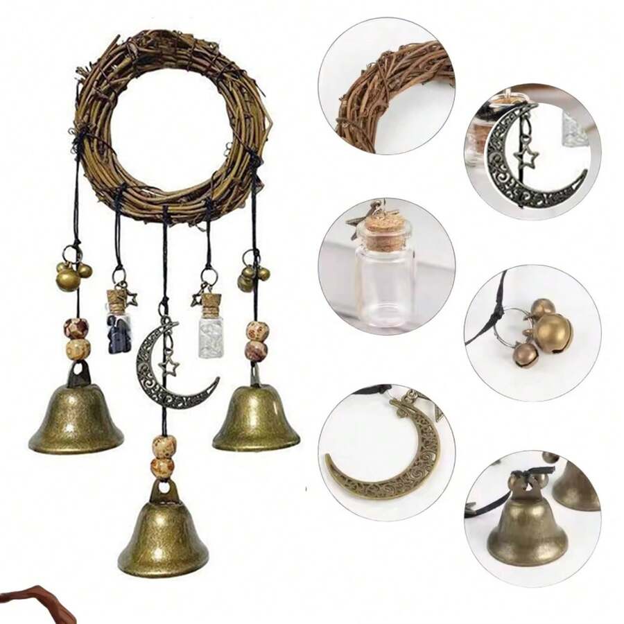 1 pièce Décoration de sonnette de porte de sorcière vintage en métal, support de porte de protection de la maison, chapeau à balai avec sonnette de sorcière sans batterie ni électricité. Décoration durable pour porte d'extérieur/intérieur, décoration d'Halloween, décoration de jardin effrayante. Pas de câblage, sonnette festive, construction robuste, ornement thématique, décorations d'extérieur, cadeau de Noël, décoration de chambre
