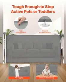 Retractable Baby Gate, Extends To 56.3 Inch Wide, 31.3 Inch Tall, With Security Lock, Easy To Use, Walk Through Without Tripping, Mesh Dog Gate For Stairs, Hallways, Indoor/Outdoor, Gray - Gray 55 inches 33 inches - 查看 2