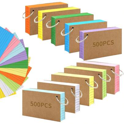 1000 PCS Ruled Index Flash Cards Colored Index Cards With Rings 3*5 Inch Flash Note Cards For Studying Office Home School And To Do List, 10 Colors School Supplies Christmas Gift