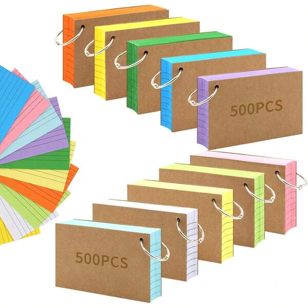 1000 PCS Ruled Index Flash Cards Colored Index Cards With Rings 3*5 Inch Flash Note Cards For Studying Office Home School And To Do List, 10 Colors School Supplies Christmas Gift