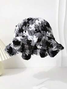 1pc Women's Handmade Knitted Solid Color Pleated Ruffle Brim Bucket Hat, Exaggerated Design, Fashionable Winter Beanie - Mũ đan - Xem 2