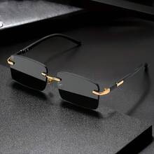 Vintage Square Frameless Glasses - Black With Gold Accents, Lightweight And Comfortable Unisex Style, Versatile For Casual And Formal Outfits - Đen và xám - Xem 9