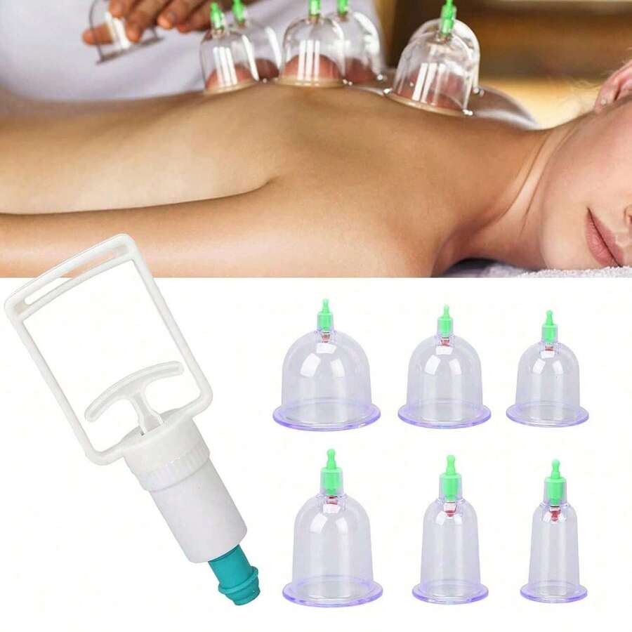 1 caja - Juego de 6 piezas/12 piezas de ventosas chinas profesionales, nuevas tazas de masaje, masajeador corporal con ventosas de succión al vacío y bomba manual, usado para masaje y tratamiento, mejorando la circunferencia de la cintura