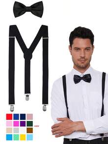 Solid Color Suspender & Bow Tie Set, Adjustable Suspenders & Bow Tie Combination Suitable For Daily Wear, Weddings, Parties, Banquets Autumn-Winter Accessories Halloween Costume,Suitable For Teens, Youth,Men,Casual, Outdoor, Athletic, Vacation, Graduation Gifts, Birthday, Daily Wear - Multicolor - View 6