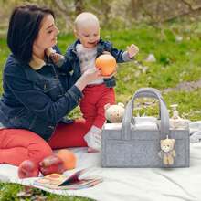 1pc Diaper Caddy Organizer With Handle, Baby Shower Gifts Basket Bag, Registry Search Must Haves Items, Newborn Girl Boy Nursery Storage Organizer, Baby Bag Essentials, Car Diaper Caddy Cart - Xám - Xem 8