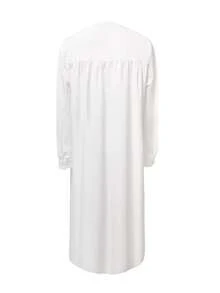 简约长袖常规袖梭织面料圆领长款连衣裙，带纽扣 - 杏色 - 查看 4