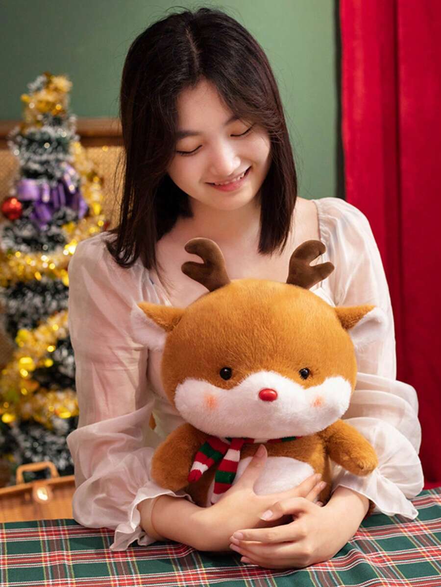 1 Stück Weihnachts-Rentier mit roter Nase Plüschpuppe, das erste Geschenk für Jungen und Mädchen zum Neujahr