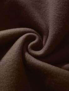 Plain Brown Sweatshirt Without Thermal Print With Solid Drawstring, Long Sleeve Tops - 咖啡棕 - 查看 2