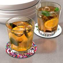 6 buc/set sau 420 buc/70 seturi suporturi pentru băuturi cu imprimeu de Moș Crăciun și paiete, suporturi rotunde absorbante din cauciuc, cu fund moale din cauciuc gros de 10 cm/2 mm, suport din cauciuc moale, suporturi decorative, potrivite pentru căni, decor pentru masă de bucătărie, decor pentru bucătărie, decor pentru masă