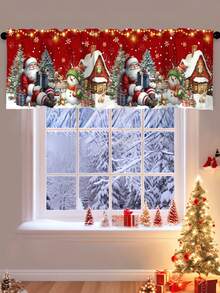Cortinas de cozinha com saia de Natal de 1 peça, cortinas curtas de poliéster com bolso para vara e boneco de neve de Papai Noel fofo de 55 x 18 polegadas, tratamentos de janela para o inverno, decoração festiva de Natal, decorações de Natal para casa 2025 - Multicolorido - Ver 7
