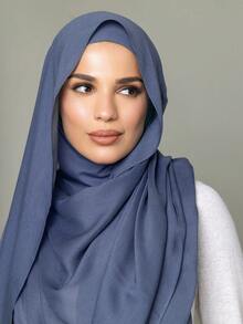 2pcs Jersey Matching Hijab & Undercap Set, Solid Color, Soft Skin-Friendly Breathable Modal Fabric, 1 Simple Tube Small Cap Hijab + 1 Lightweight Modal Scarf Covering Headset, Suitable For Daily Conservative Covering,Beach,Holiday - Denim Blue - View 6