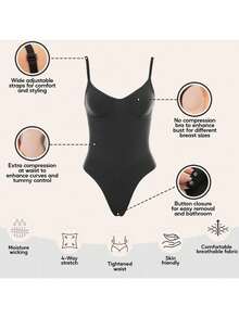 2Pcs High Waist Tummy Control Thong Bodysuit Figure - Nhiều màu - Xem 2