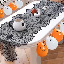 Halloween Table Runner - Black Lace Spider Web Table Runners For Halloween Decor,Vivid Polyester Spider Web Table Runner For Halloween Masquerade Party Dinner Table Decoration 18 X 72 Inch