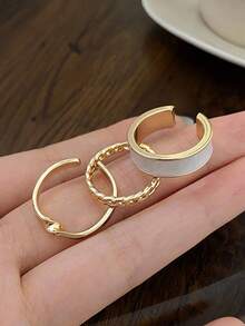 Set de 3 anillos abiertos ajustables de estilo minimalista vintage, joyería para uso diario y fiestas de niñas