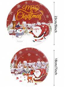 Bộ 10/20/50 đĩa giấy Giáng sinh màu đỏ sẫm hình ông già Noel, tuần lộc, người tuyết, bộ đồ ăn tối kèm đĩa 7" Đĩa đựng bánh, đĩa ăn tối vui nhộn 9" Đồ dùng dự tiệc, đồ trang trí Giáng sinh vui vẻ - Nhiều màu - Xem 3