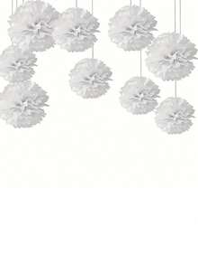 12 个白色纸花球，婚礼派对装饰绒球，生日派对背景装饰绒球，适用于节日、周年纪念、婚礼、情人节装饰 - 白色 - 查看 12