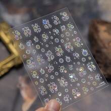 1pc Cartoon Colorful Goldfish Bubble Nail Stickers, Colorful Bubble Iridescent Shell Design, Self-Adhesive 5D Embossed Laser Flashing Stickers, Suitable For Home And Nail Salon, DIY Nail Supplies For Women And, Holiday Gift - 彩色 - 查看 2