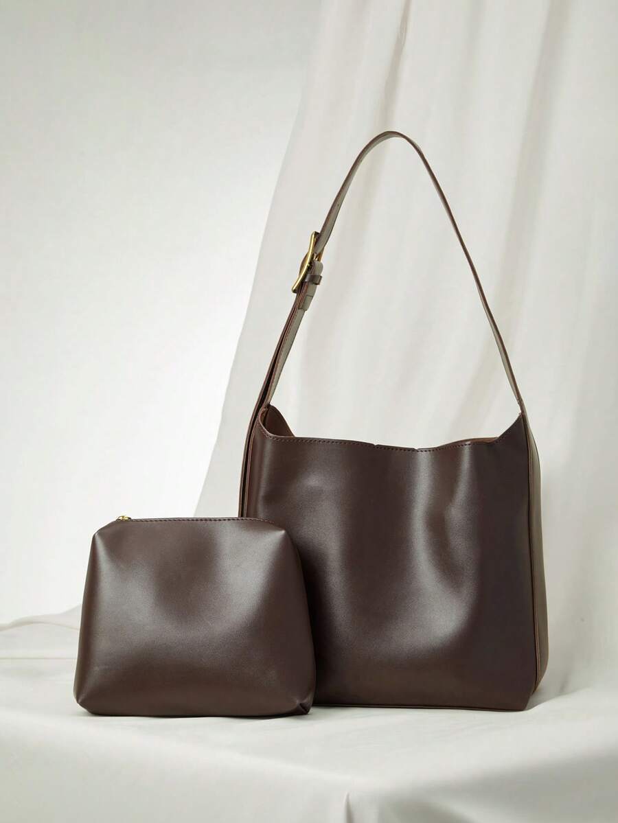 New Slouchy Style Cylinder Bag Vintage Shoulder Crossbody Bag With Large Capacity Tote Bag, Minimalist Style Women Bag, Business Casual Woman Bag Perfect For Office Business And Work, Retro Inspired Vintage Bag For Women Winter Gifts - Coffee Brown - View 1