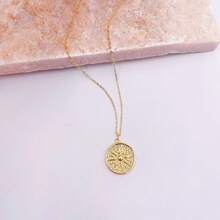 1 pieza Collar con colgante de moneda y sol, estilo retro minimalista y versátil, unisex