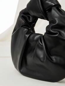 Fashion Soft PU Leather Wrinkled Cloud-Shaped Tote Bag For Women Winter Gifts - Black - View 3