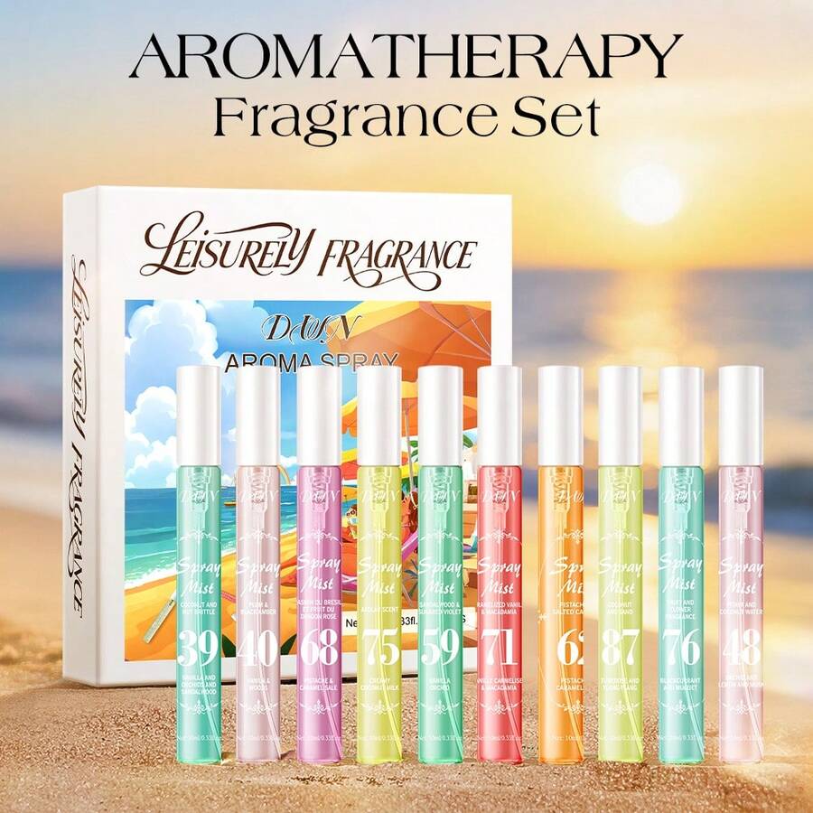 10/1pc 10ml 10-Bottle Fragrance Spray Set, 10 Different Scents, Including (Coconut, Fruit, Vanilla, Caramel, Nut, Lavender, Milk, Rose, Amber, Sandalwood) Long-Lasting Fragrance, Multi-Layered Scents Suitable For Daily Use