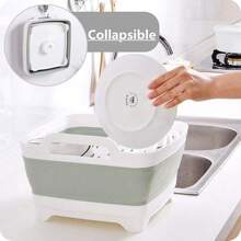 New Collapsible Dish Basin  Ain Plug And Carry Handl- 9L Capacity, Portable Sink Tub For Camping And RV - Light Green - View 6