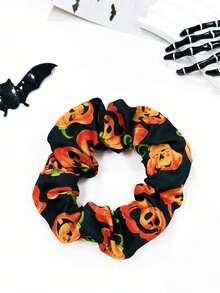 4pcs Halloween Elements Women's Fashion Elegant Fabric Pumpkin, Skull, Spider Web Print Hair Scrunchies Ponytail Elastic Hair Ties, Suitable For Outings And Daily Hairstyle Decoration Accessories - Multicolor - View 6