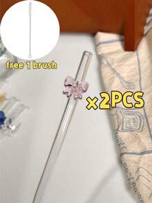 1/2/4/6/8pcs Cute Cartoon Pink Bow Glass Straws, Reusable Bent Glass Straws Suitable For Milkshakes, Milk, Tea, Juice, Cocktails And Cold Drinks, Girlfriend Gift, Dessert Shop, Sparkling Water, Snack Bar, Office, Bar, Restaurant - Pink - View 14
