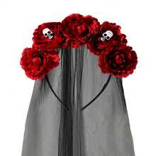 A Halloween Simulated Flower Veil Headband, Black Veil Dress, Day Of The Dead Flower Headdress, Party Horror Headdress Accessories,Fall,Hair,Hair Accessories,Hair Accessories For Women,Travel,Hair Accessories,Accessories Women,Hair Accessory,Hair Accessories Women,Hair Tools,Hair Stuff,Stuff,Beauty Accessories,Gifts,Travel,Gifts For Women,Hair Stuff,Stocking Stuffers