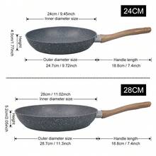 ABKOK 1pc/2pcs/3pcs Cookware Set, Thick Bottom Non-Stick Coating, Wooden Handle, Easy To Clean, Suitable For Various Stoves And Kitchen Cooking, Note The Size, Choose Set Or Single Pan