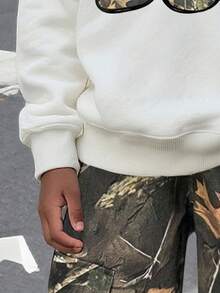 青少年男孩卡通印花保暖圆领运动衫和梭织长裤套装 - 白色 - 查看 5