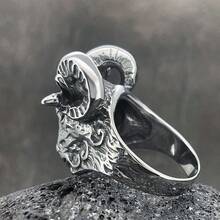 1pc US Size European & American Hot-Selling Stainless Steel Ram Head Ring, Suitable For Halloween, Gift For Dad, Boyfriend, Friends And Colleagues - Ring - View 5