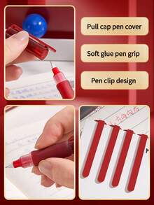 5 Pcs Morandi Color Gel Pen Set ,Smooth Rolling Ballpoint Pens For Students, Teachers Grading, Exam Writing, Office Signing (Red, Black, Blue) | Needle Tip Carbon Ink Study & Correction Pens. - Multicolor - View 6