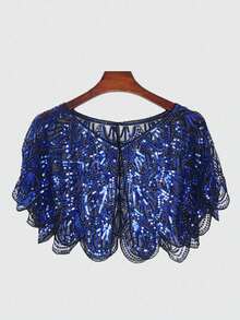 1件新款亮片披肩，复古优雅短款斗篷，适合女性参加派对，采用透气闪亮轻盈面料制成，可作为情人节、万圣节、圣诞节和其他场合的配饰。 - 彩色 - 查看 5